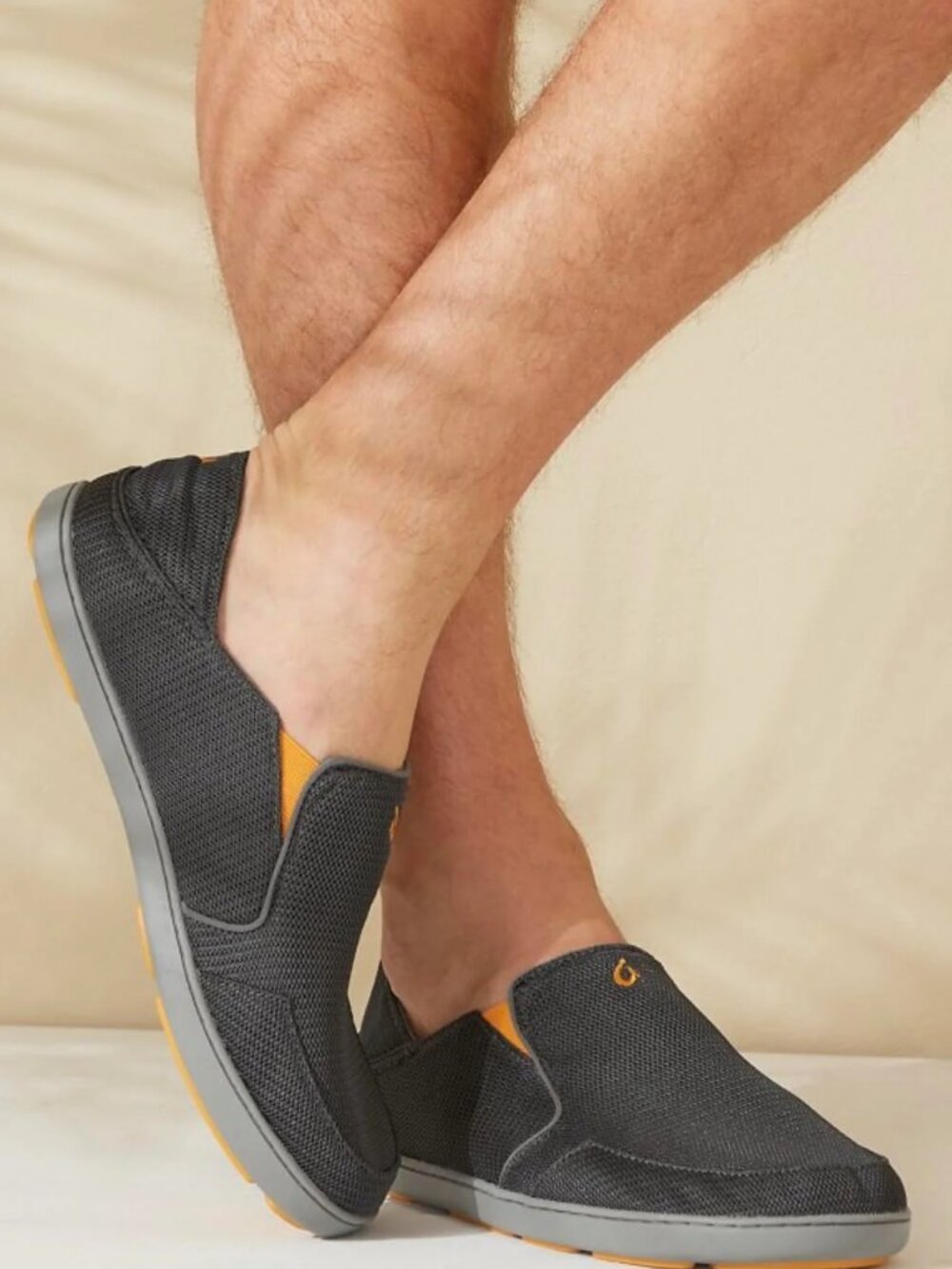 OluKai Nohea Mesh Medium Gray Orange Easy Slip-On Loafers Shoes 12